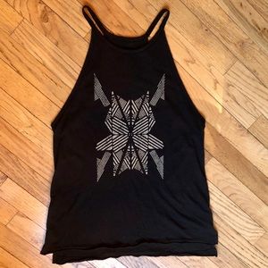Women’s black tank with distressed design